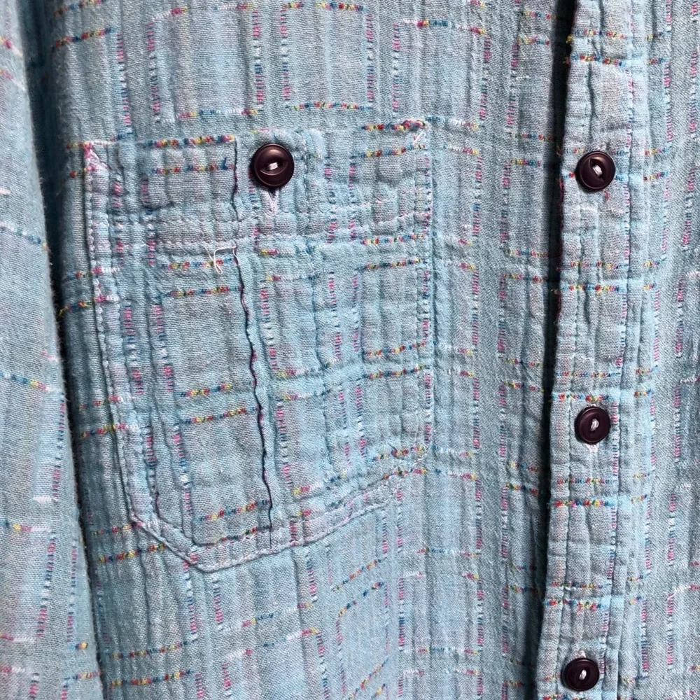 Carbon2Cobalt Blue Patchwork Stitched Boho Button Down Shirt Color Womens Large - Picture 7 of 13